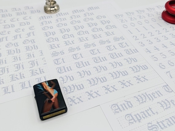 Old English, Gothic, Blackletter, Graffiti, Shakespearean | Calligraphy Guided Practice Sheets | US Letter + A4 | 13 Pages | Farewell