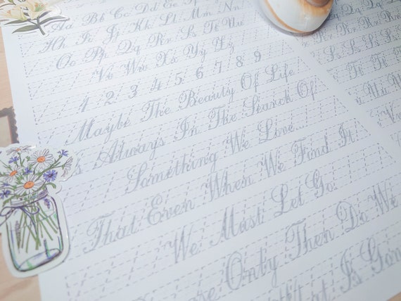 Copperplate Calligraphy Guided Practice Sheets | US Letter + A4, 8 Pages | Wedding, Letters | Strokes, Uppercase, Lowercase | Farewell