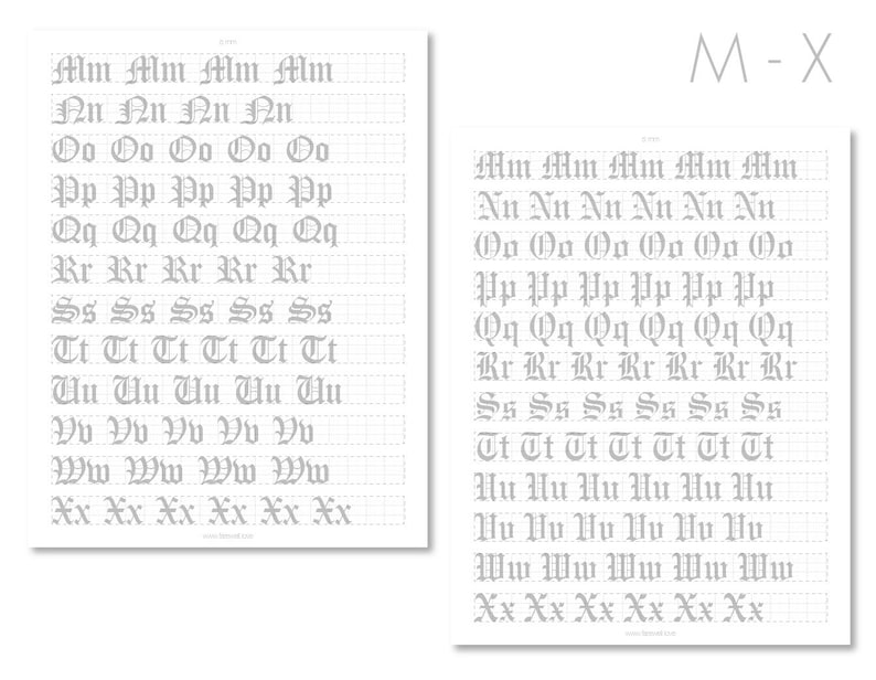 Old English, Gothic, Blackletter, Graffiti, Shakespearean | Calligraphy Guided Practice Sheets | US Letter + A4 | 13 Pages | Farewell image 4