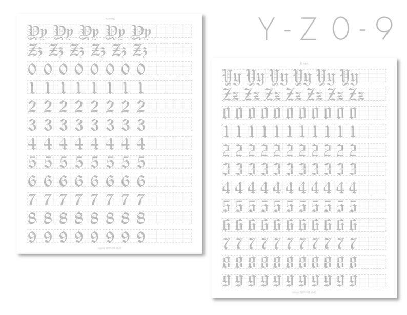 Old English, Gothic, Blackletter, Graffiti, Shakespearean | Calligraphy Guided Practice Sheets | US Letter + A4 | 13 Pages | Farewell image 5