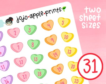 Sweethearts Calendar | Monthly Tracker Planner Stickers | Valentine's Day Candy Stickers | Hand Drawn, Handmade, Original Art (B170, R162)