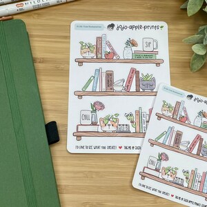 Cute Bookshelf Planner Stickers Hand Drawn, Handmade Journaling, Scrapbooking, Bullet Journal B132, B,133, R129, R130 image 2