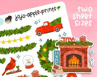 Cozy Christmas Decor Stickers | Decorative Planner Stickers | Hand Drawn, Original Art, Handmade | December Sticker Kit (B214, R209)