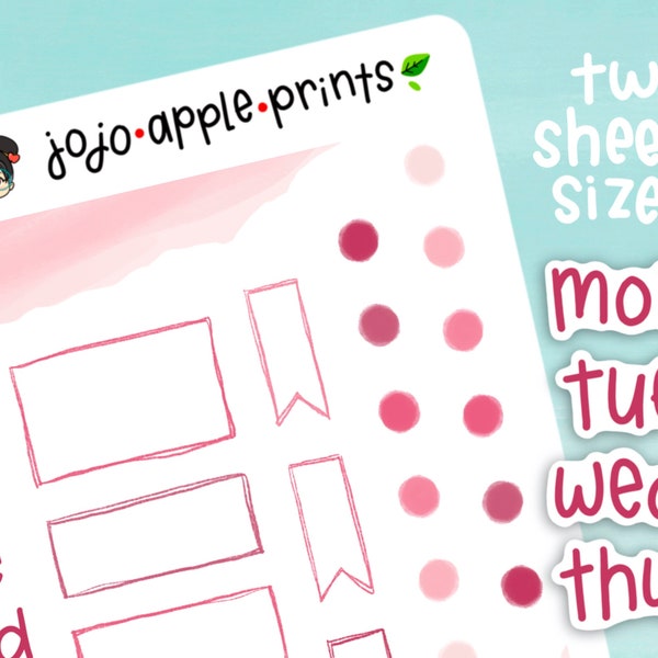 Cherry Blossom Pink Weekly Stickers | Planner, Bullet Journaling | Functional, Hand Drawn, Original Art, Handmade (B220, R220)