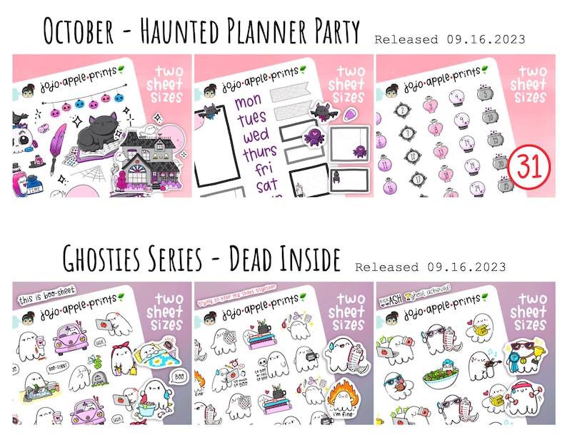 Haunted Planner Party Stickers Halloween Decorative Stickers Hand Drawn, Original Art, Handmade B204, R199 image 3