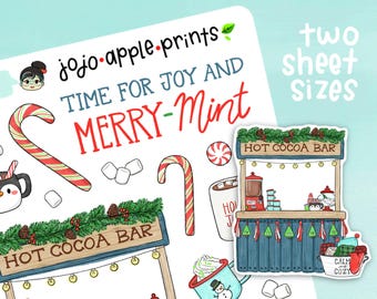 Christmas Market - Peppermint Hot Cocoa | Planner, Bullet Journaling Stickers | Hand Drawn, Original Art, Handmade (B241, R241)