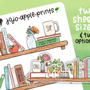 Cute Bookshelf Planner Stickers Hand Drawn, Handmade Journaling, Scrapbooking, Bullet Journal B132, B,133, R129, R130 image 1