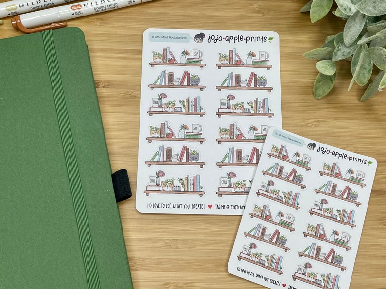 Cute Bookshelf Planner Stickers Hand Drawn, Handmade Journaling, Scrapbooking, Bullet Journal B132, B,133, R129, R130 image 3
