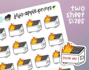 Blank Dumpster Fire Planner Stickers | Funny Mood Tracker | Journaling, Bullet Journal, Bujo | Hand Drawn, Original Art (C021, S034)