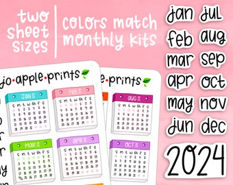 2024 Colorful Monthly Calendars | Habit Tracker | Planners, Bullet Journals | Hand Drawn, Handmade (C036/C037 set, S049/S050 set)