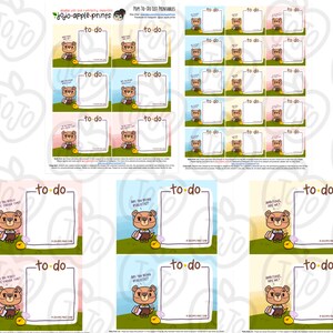 Puede incluir: Nueve plantillas de lista de tareas imprimibles con un oso de dibujos animados que dice diferentes cosas. Las plantillas son de varios colores, incluyendo rosa, azul y verde. El texto en las plantillas dice "to do" y "&iquest;Est&aacute;s siendo realista?"