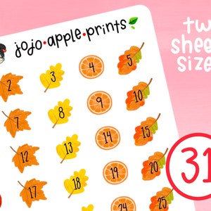 Cozy Autumn Calendar Stickers | Fall Countdown Tracker Stickers | Hand Drawn, Original Art, Handmade | Monthly Sticker Kit (B208, R203)