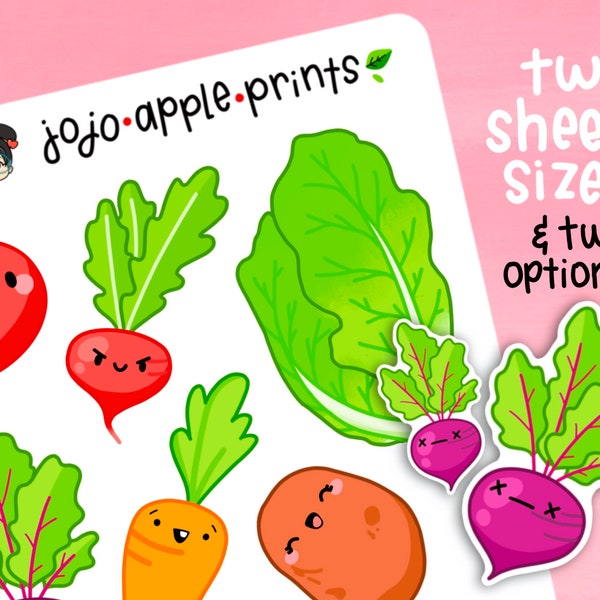 Veggie Friends | Kawaii Spring Summer Deco | Cute Characters Planner Stickers | Hand Drawn, Handmade, Original Art (B188, B190, R183, R185)