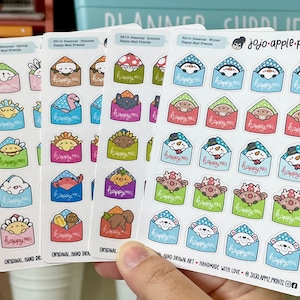 Happy Mail Friends Cute Seasonal Character Stickers Planner, Bullet Journal Hand Drawn, Handmade R211, R212, R213, R214 image 2