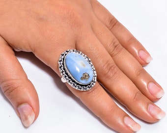 Owyhee Blue Opal Ring 7 US, 925 Sterling Silver Ring by Golden Strings Gems