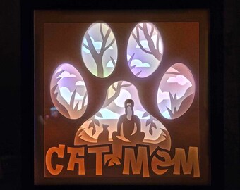 Cat Mom Lightbox, Shadow Box, Unique Christmas Gift, Handmade Holiday Gift