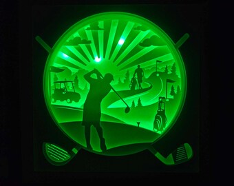 Golf Lightbox, Shadow Box, Unique Christmas Gift, Handmade Holiday Gift