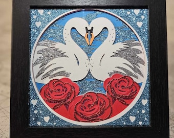 3D Swans Mini Shadow Box Frame Wedding Gift Mens Gift Womens Gift Boy Gift Girl Gift Valentine's Gift