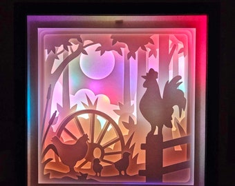 Chickens Lightbox, Shadow Box, Unique Christmas Gift, Handmade Holiday Gift