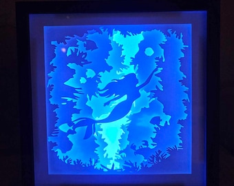 Mermaid Lightbox, Shadow Box, Unique Christmas Gift, Handmade Holiday Gift