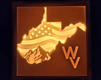 West Virginia Lightbox, Shadowbox, Unique Christmas Gift, Handmade Holiday Gift