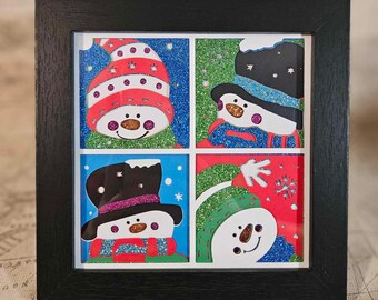 3D Snowman Quad Mini Shadow Box Frame Mens Gift Womens Gift Boy Gift Girl Gift