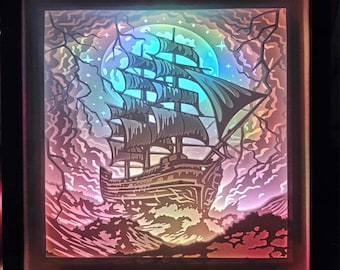 Stormy Seas Lightbox, Shadow Box, Unique Christmas Gift, Handmade Holiday Gift
