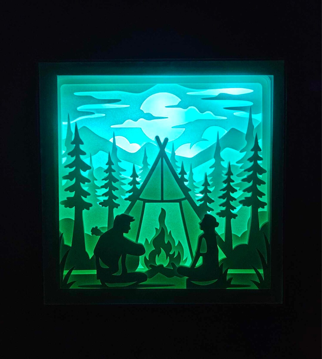 Camping Lightbox, Shadow Box, Unique Christmas Gift, Handmade Holiday ...