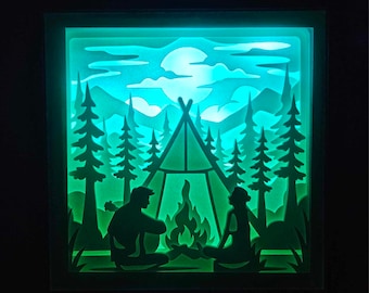 Camping Lightbox, Shadow Box, Unique Christmas Gift, Handmade Holiday Gift