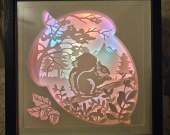 Squirrel Lightbox, Shadow Box, Unique Christmas Gift, Handmade Holiday Gift