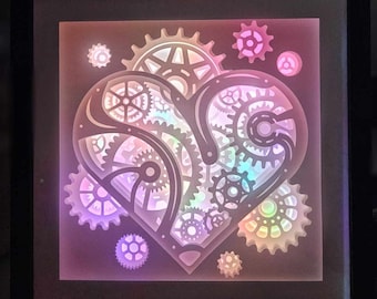 Mechanical Steampunk Heart Lightbox, Shadow Box, Wedding Gift, Anniversary Gift, Unique Christmas Gift, Handmade Holiday Gift