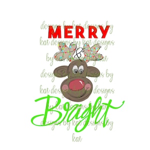 merry and bright reindeer Christmas sublimation png design