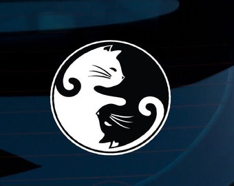 Yin yang cat decal | Cat lover sticker for car, window, laptop, phone, tumbler. WATER PROOF LAMINATED.