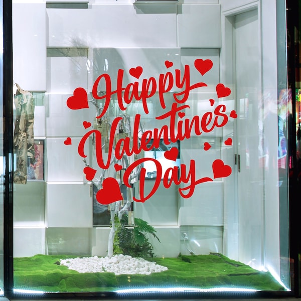 Vinyle Happy Valentines Day | Sticker coeurs Saint-Valentin pour fenêtres, cadeaux murs.