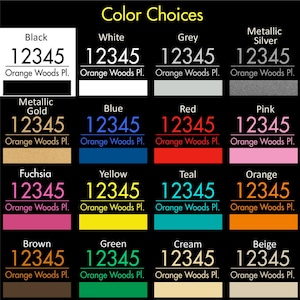 A picture displaying the a decal sample for each color option of the decals available, which are, black, white, grey, metallic silver, metallic gold. Blue, red, pink, fuchsia, yellow, teal, orange, brown, green, cream, and beige.