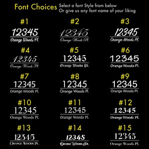 A picture displaying the 15 different font choices,  fonts number 1,2,3 and 4 are script fonts, number 6,7,8,9, are san serif fonts and 10,11,12,13, 14 and 15 are serif fonts.