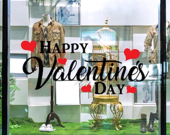Happy Valentines Day 2 color vinyl decal | Valentine hearts sticker for windows, Walls gifts.