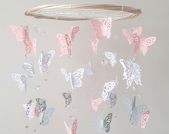 Butterfly Mobile, Paper Mobile, Blush Butterfly Nursery Decor, Crystal Mobile, Buttterfly Chandelier, Butterfly Crib Mobile, Butterfly Decor