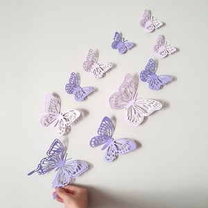 Purple Butterfly Wall Art, Purple Nursery Wall Art, Purple Wall Decor, 3D Wall Butterflies, Butterfly Wall Art, Purple Wall Art, 10 pcs