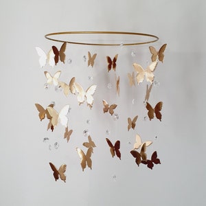 Gold Butterfly Mobile, Baby Mobile Girl, Nursery Mobile, Butterfly Nursery Decor, Ceiling Mobile, Gold Crib Mobile, Crystal Suncatcher