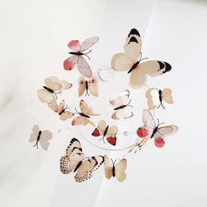 Butterfly and Crystals Mobile, White Butterfly Baby Mobile, Butterfly Mobile Nursery, Ceiling Mobile, Flower Mobile, Boho Mobile