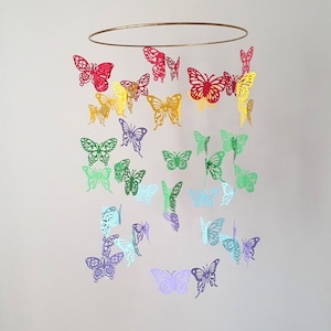 Colorful Baby Crib Mobile, Unique Nursery Decor,  Rainbow Mobile, Rainbow Butterfly Mobile, Custom Mobile, Paper Mobile, Fancy Mobile