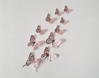 3D Rose Gold Butterfly Wall Decal, Butterfly Wall Decor, Wedding Backdrop, Girls Room Decor, Butterfly Wall Stickers,Butterfly Stickers10pcs