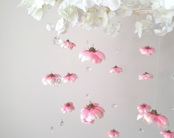 Cherry Blossom Crib Mobile, Flower Blossom Mobile, Crib Chandelier, Nursery Chandelier, Fairy Mobile, sakura Mobile, Crystal Mobile