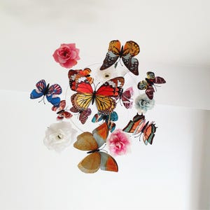 Double-Winged Butterfly Mobile, Natural Butterfly Mobile, Butterfly Decor, Baby Mobile Nursery, Flower and Butterfly Mobile, Nature Mobile