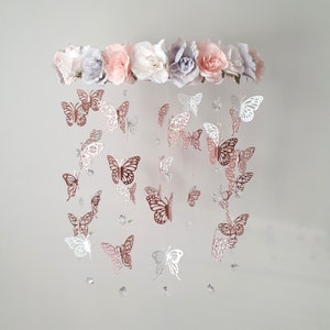 Butterfly Mobile Nursery, Blush Butterfly Chandelier, Butterfly Crib Mobile, Pink and Gray Butterfly Mobile, Crib Mobile Girl,Mobile Nursery