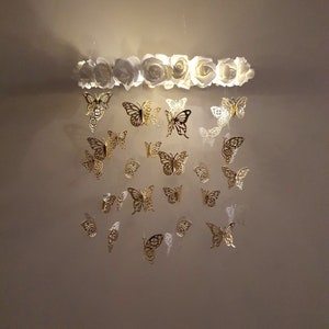 Mobiele babyverlichting, vlinder mobiel, led mobiel, ledikant mobiel met verlichting, vlinder mobiel met verlichting, gouden vlinder papieren kroonluchter
