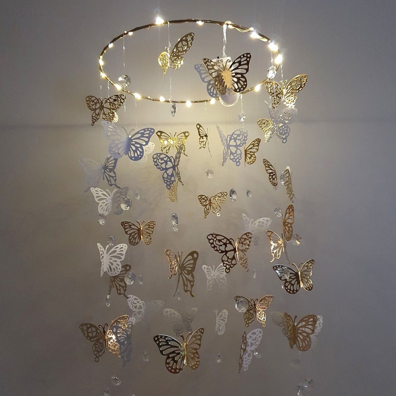 Butterfly Mobile With Led Lights Gold Crib Mobile Sparkle Etsy