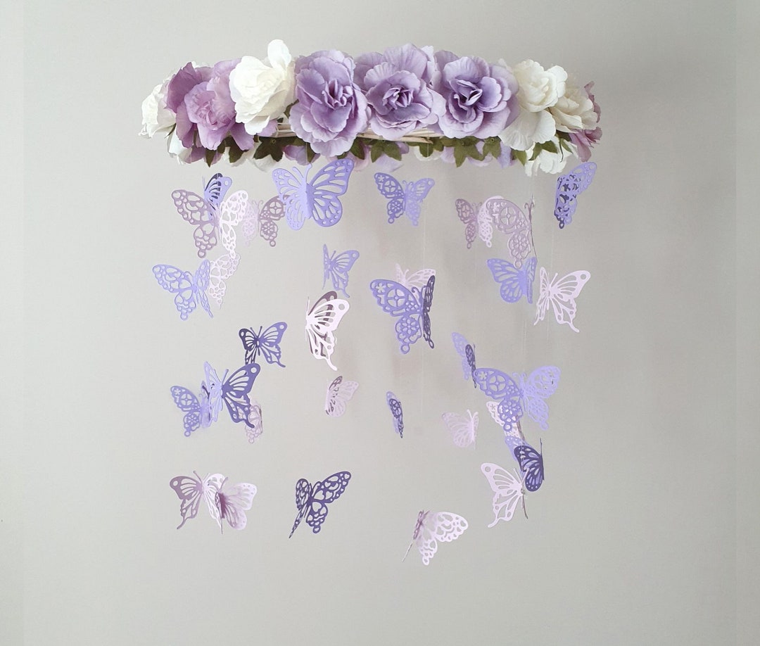Purple Butterfly Crib Mobile, Purple Mobile for Crib, Paper Butterfly