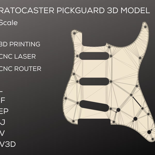 Stratocaster Pickguard STL 3mf obj step skp f3d Files | 1:1 Scale | Instant Download | 3D Printing | Cnc Cut Files | Guitar Build Plan